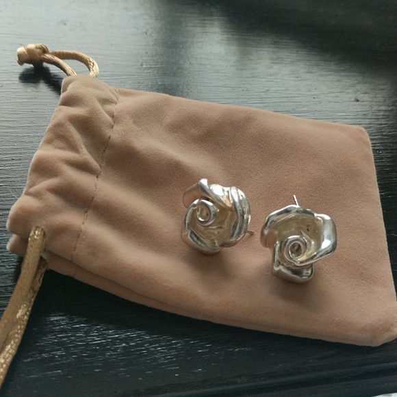 STERLING SILVER Sculpted Rosebud Earrings Israel - Picture 4 of 8